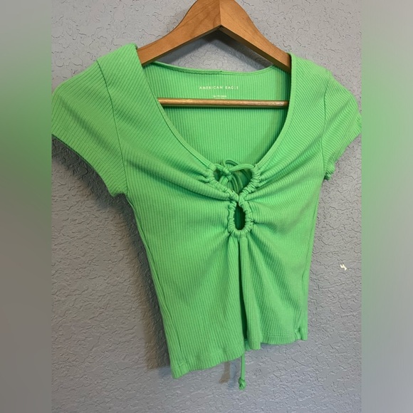 American Eagle | XS | Bright Green Tie-Front Crop Top - Picture 3 of 4